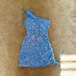 Lucy in the Sky Oliviara One Shoulder Sequin Dress in Baby Blue